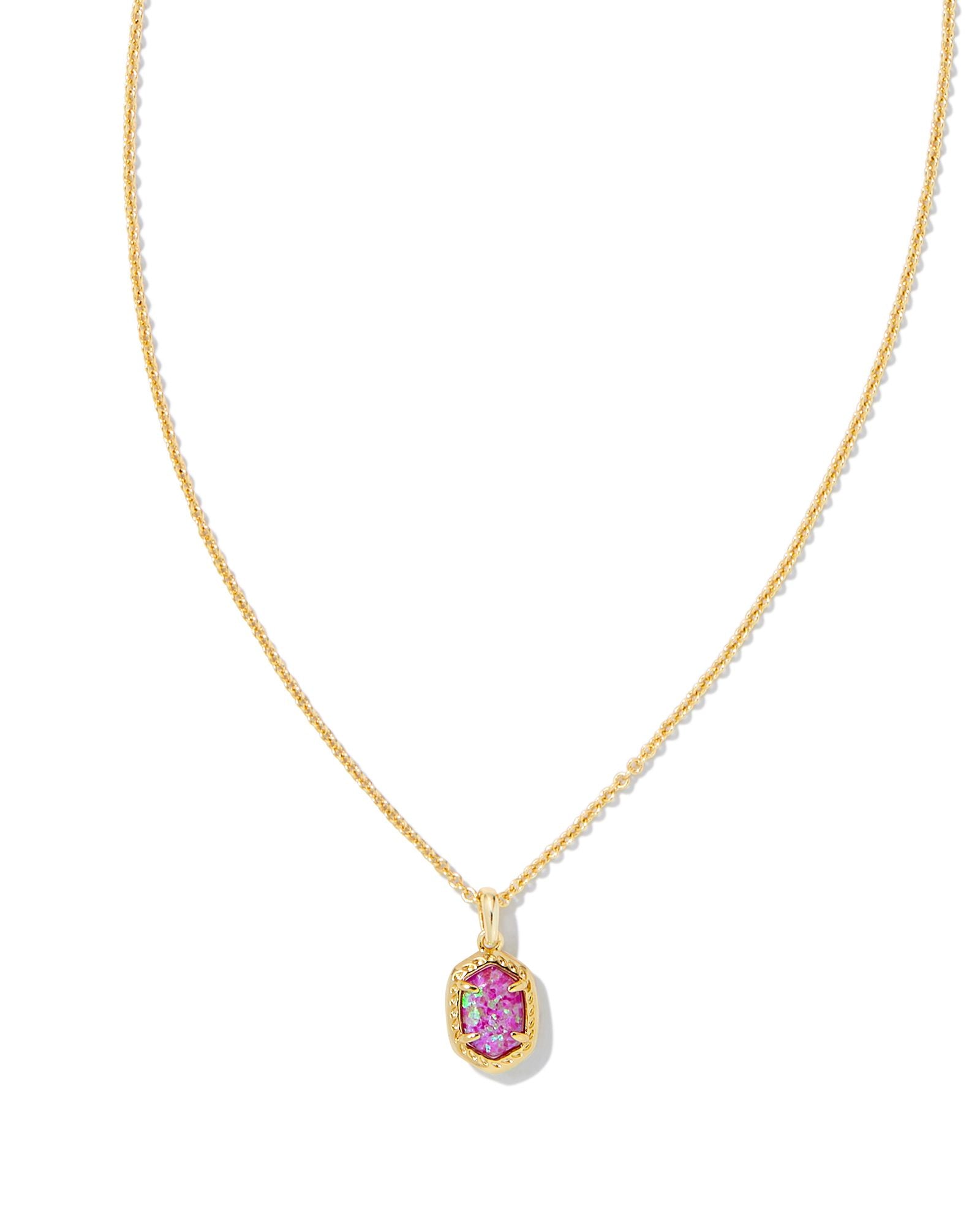 Daphne Framed Pendant Necklace Gold Magenta Opal