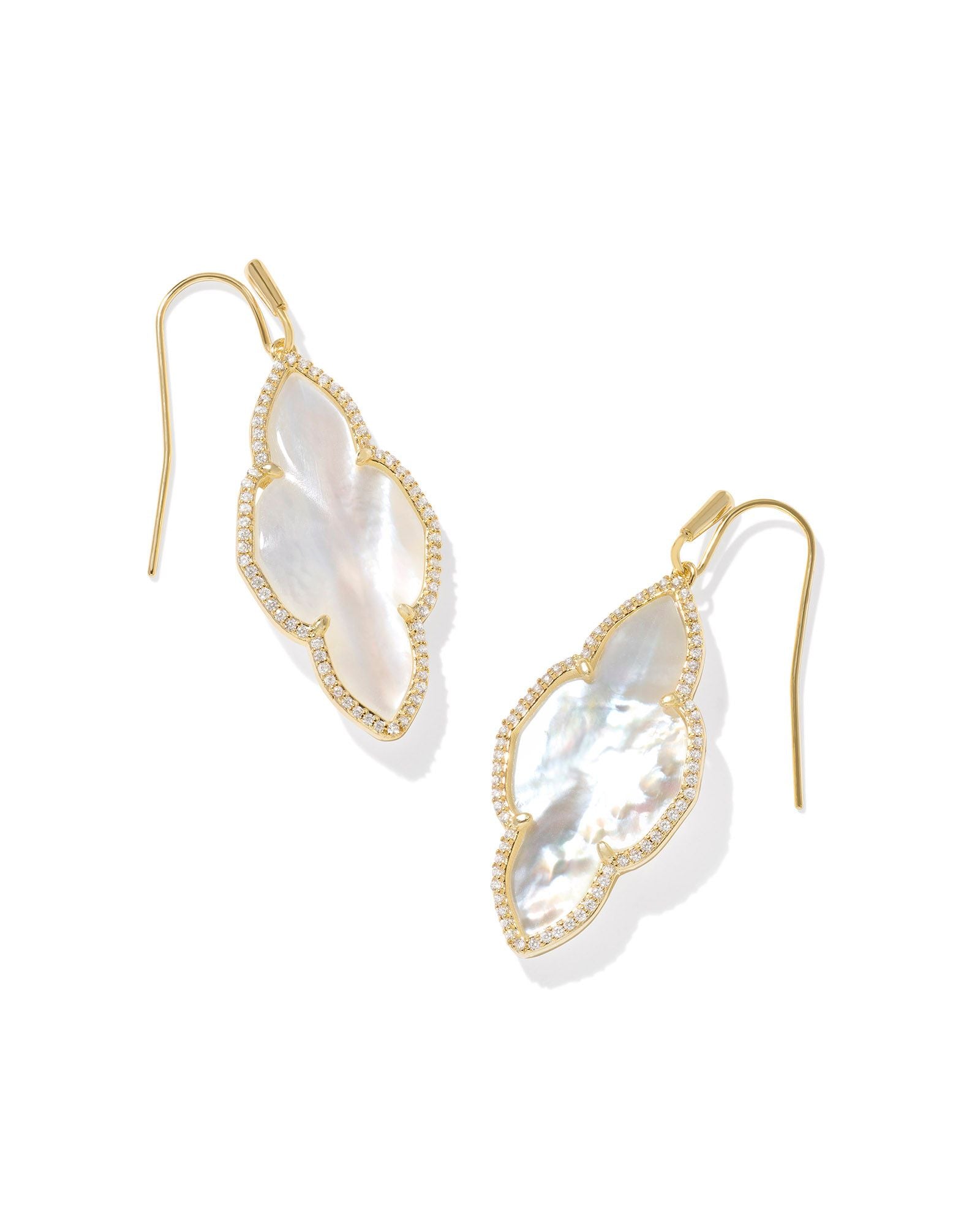 Abbie Gold Pave Frame Drop Earrings Ivory MOP