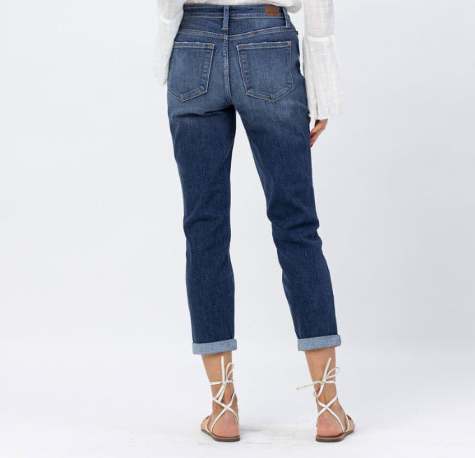 Mid-Rise Cuffed Boyfriend Jeans