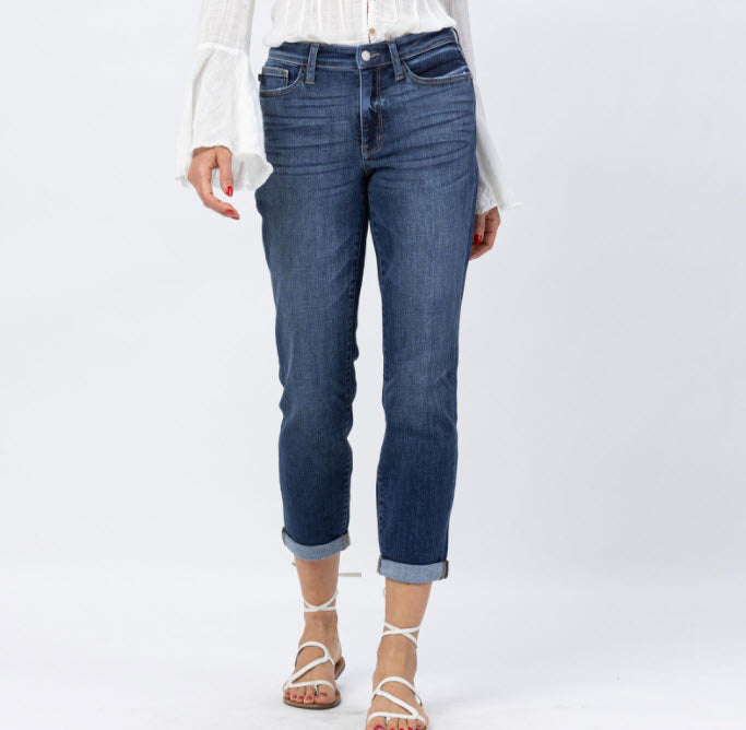 Mid-Rise Cuffed Boyfriend Jeans