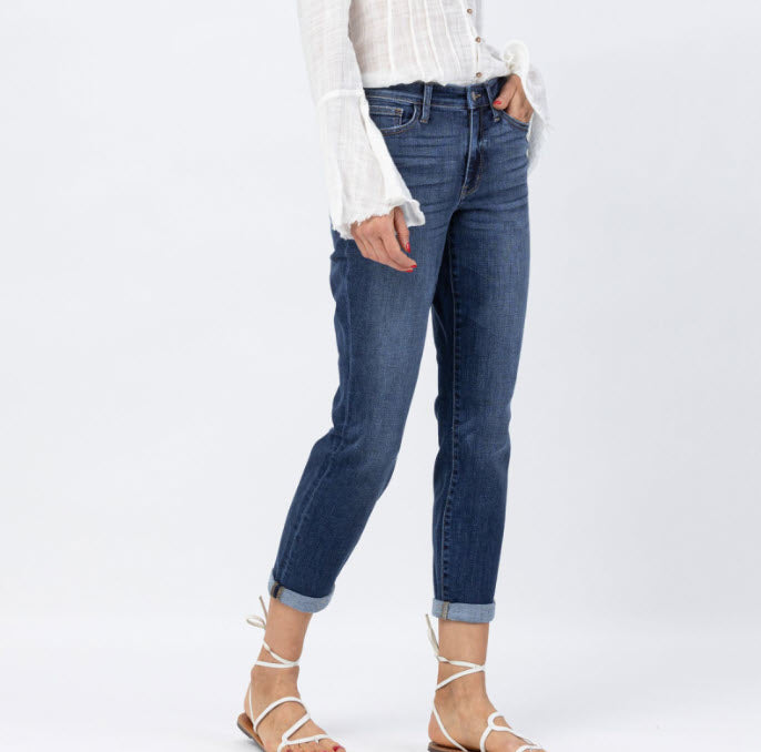 Mid-Rise Cuffed Boyfriend Jeans