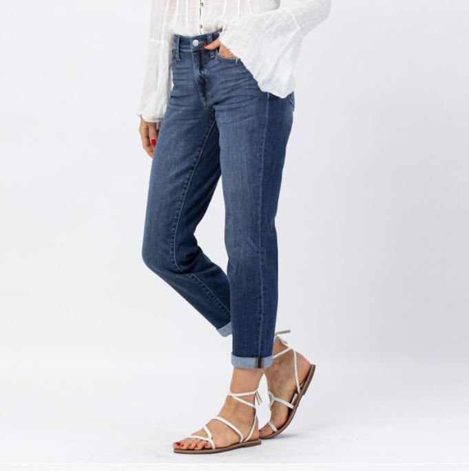 Mid-Rise Cuffed Boyfriend Jeans