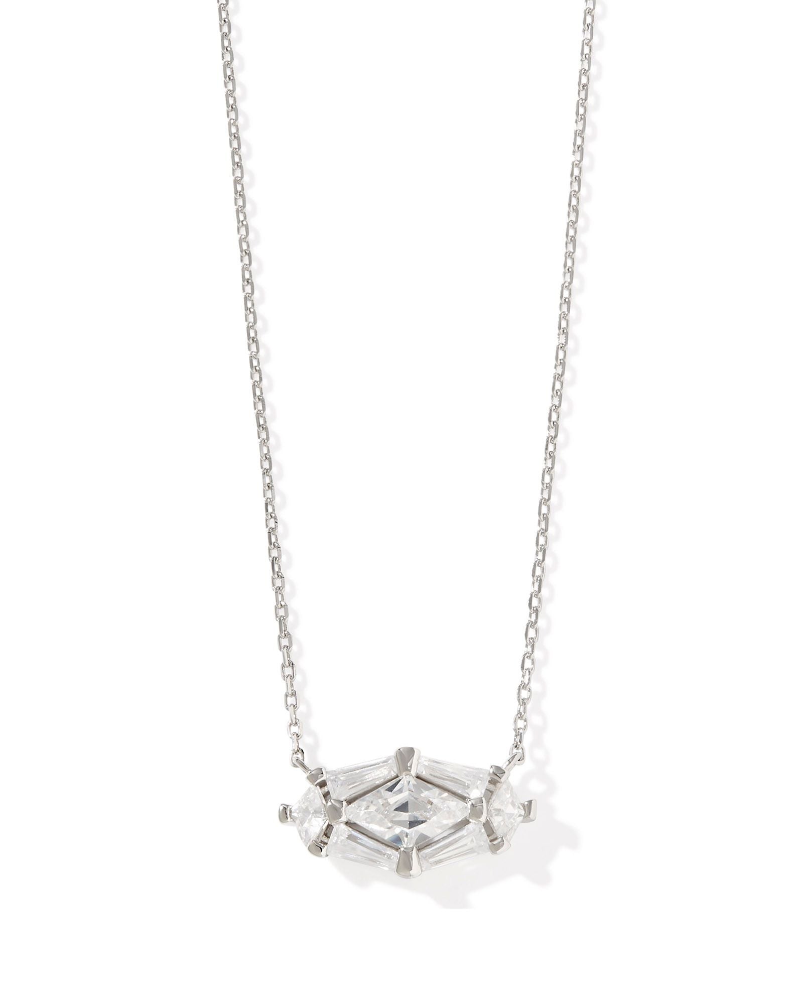 Lindy Rae Elisa Silver Short Pendant Necklace White Crystal