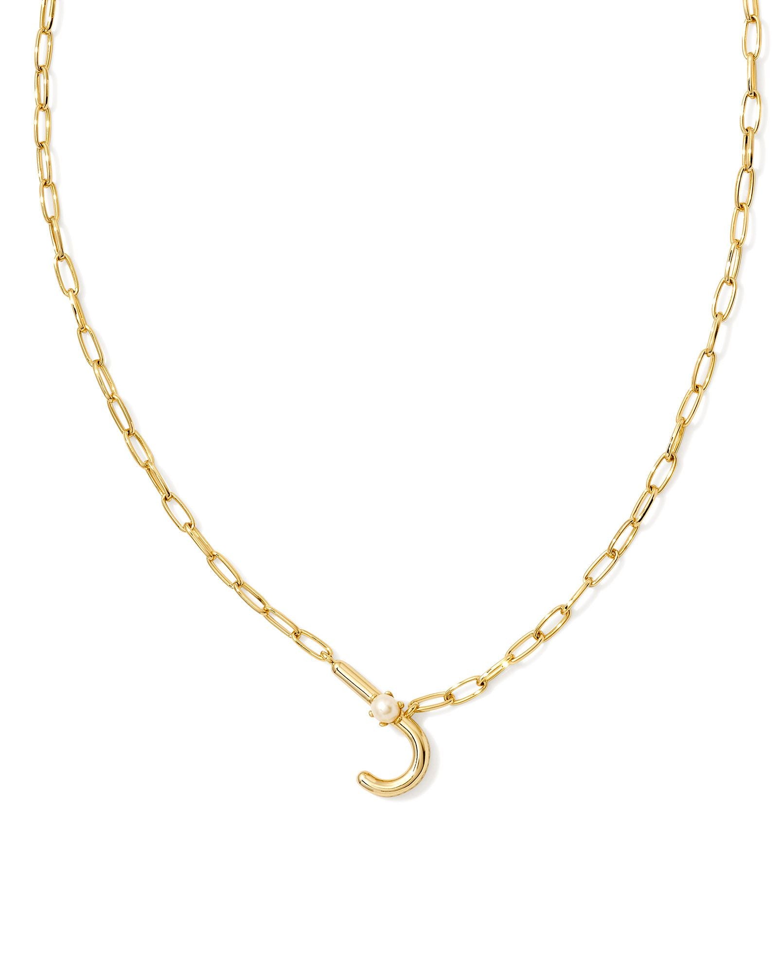 Pearl Letter J Pendant Necklace Gold White Pearl