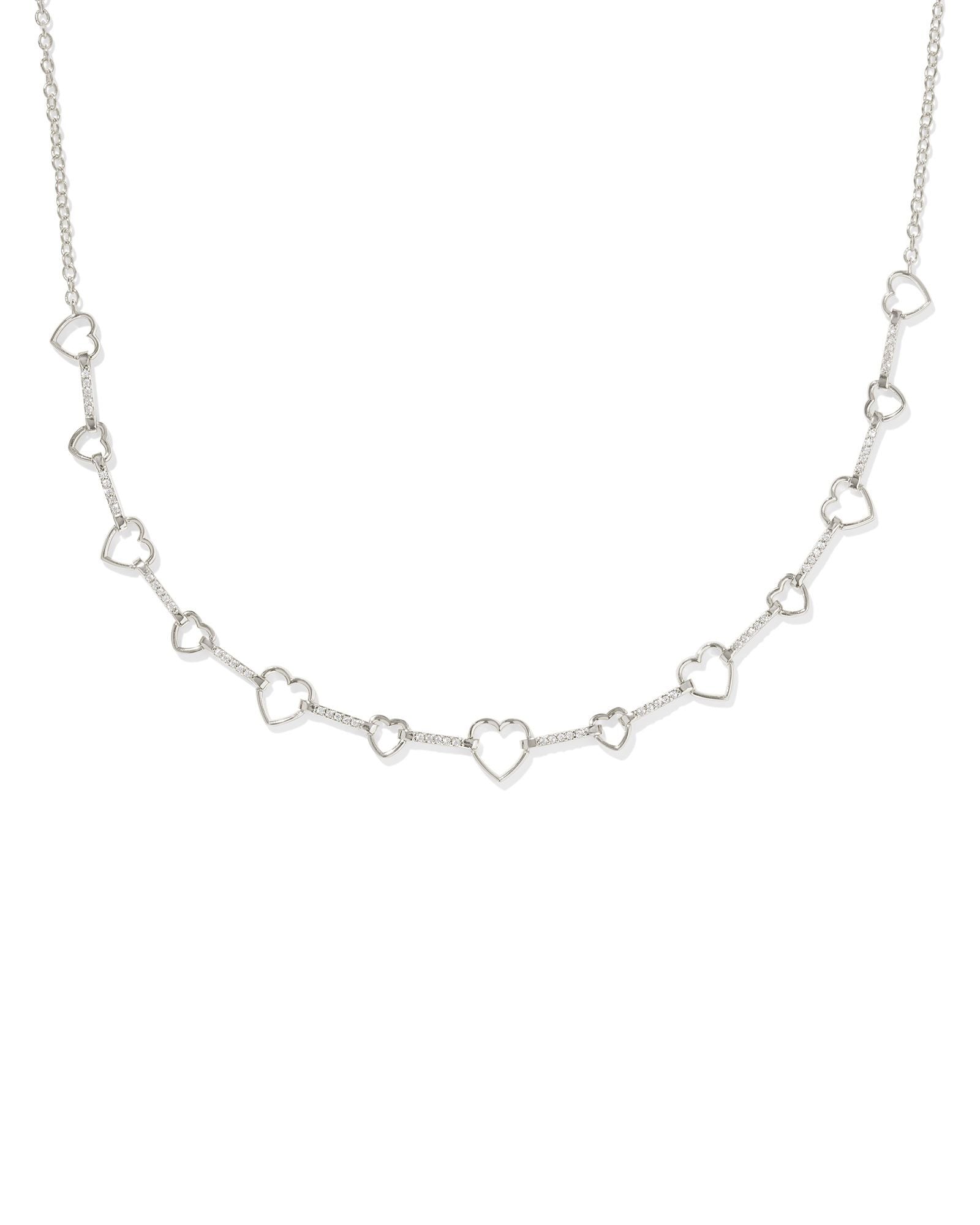 Haisley Heart Silver Strand Necklace White Crystal