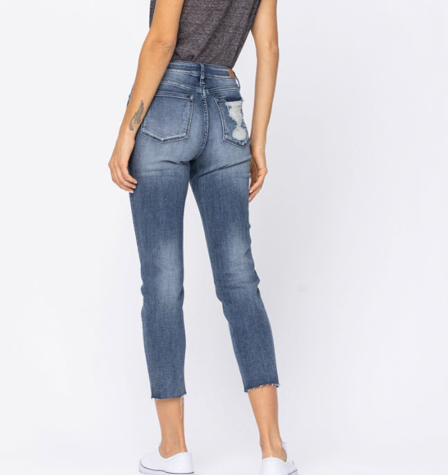High Rise Raw Hem Relaxed Fit Jeans