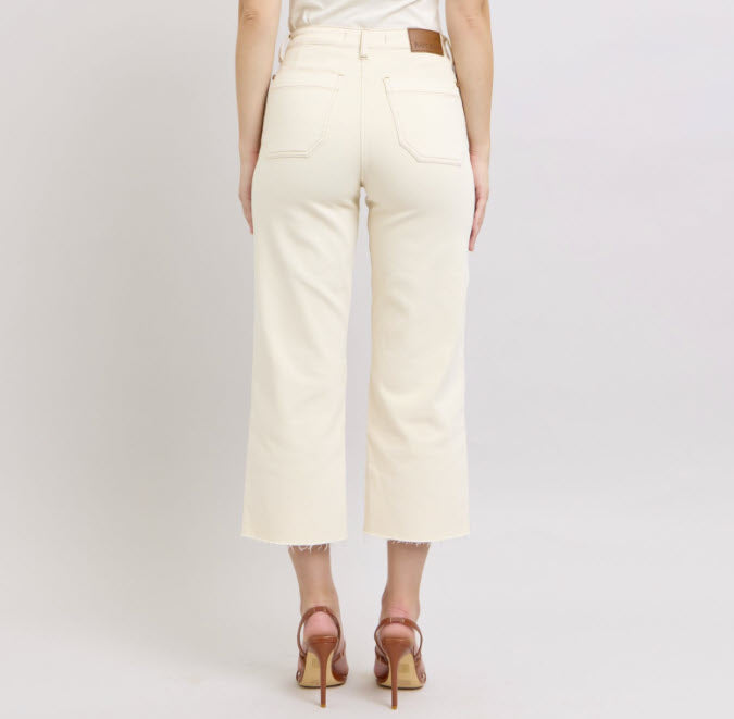 High Rise Garment Dyed Crop Wide Leg - Ecru