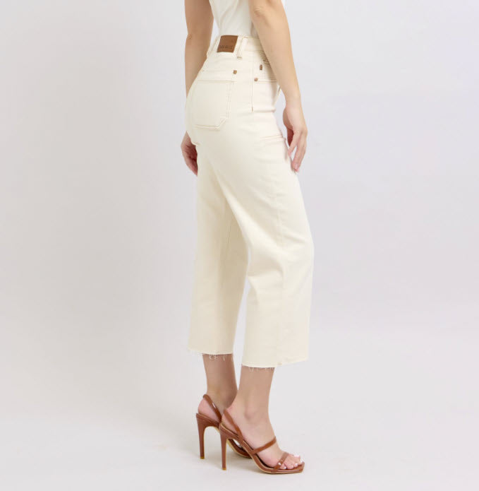 High Rise Garment Dyed Crop Wide Leg - Ecru