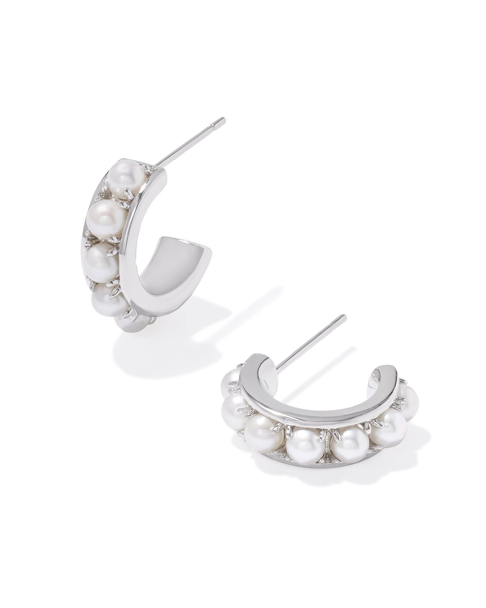 Sale Krista Silver Huggie Earrings White Pearl