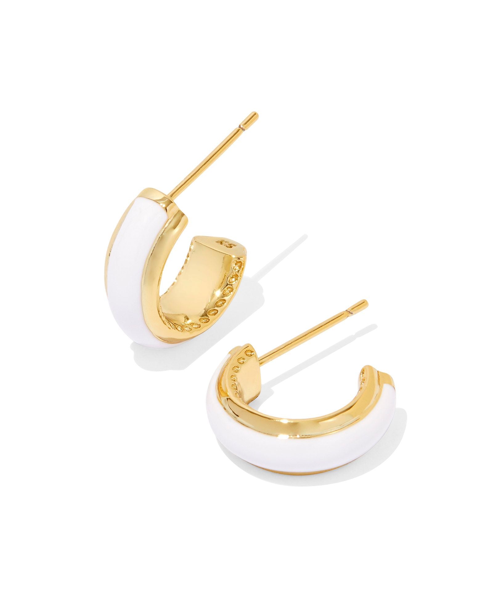 Ainsley Huggie Earring Gold White Enamel