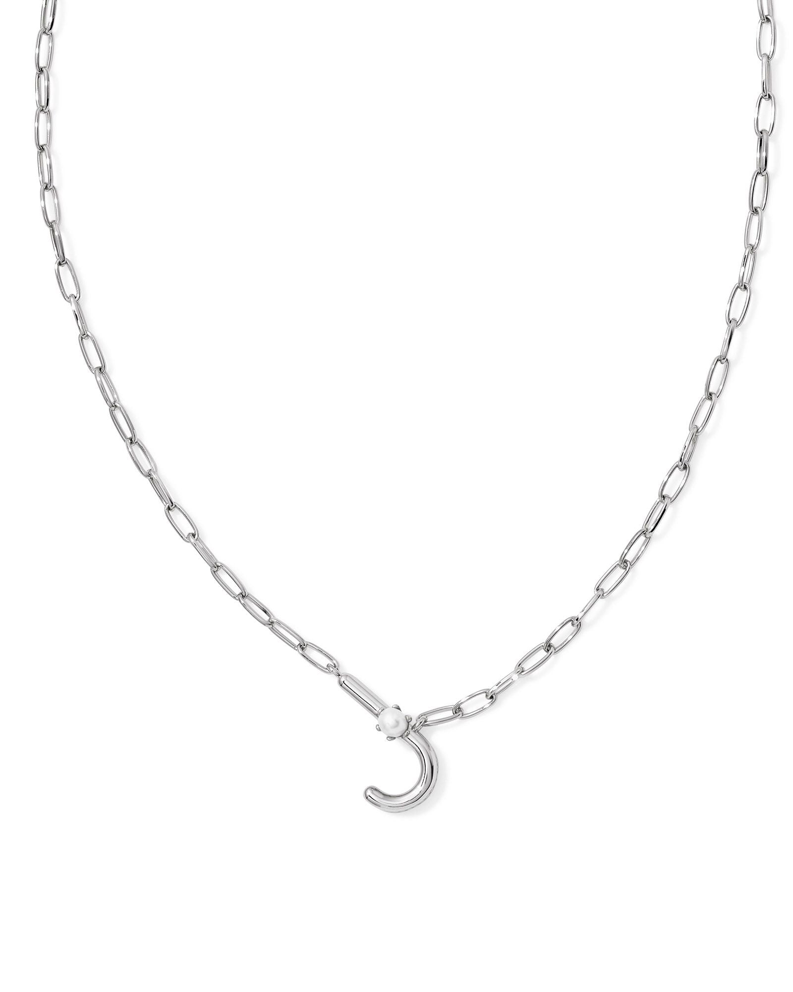 Pearl Letter J Pendant Necklace Silver White Pearl