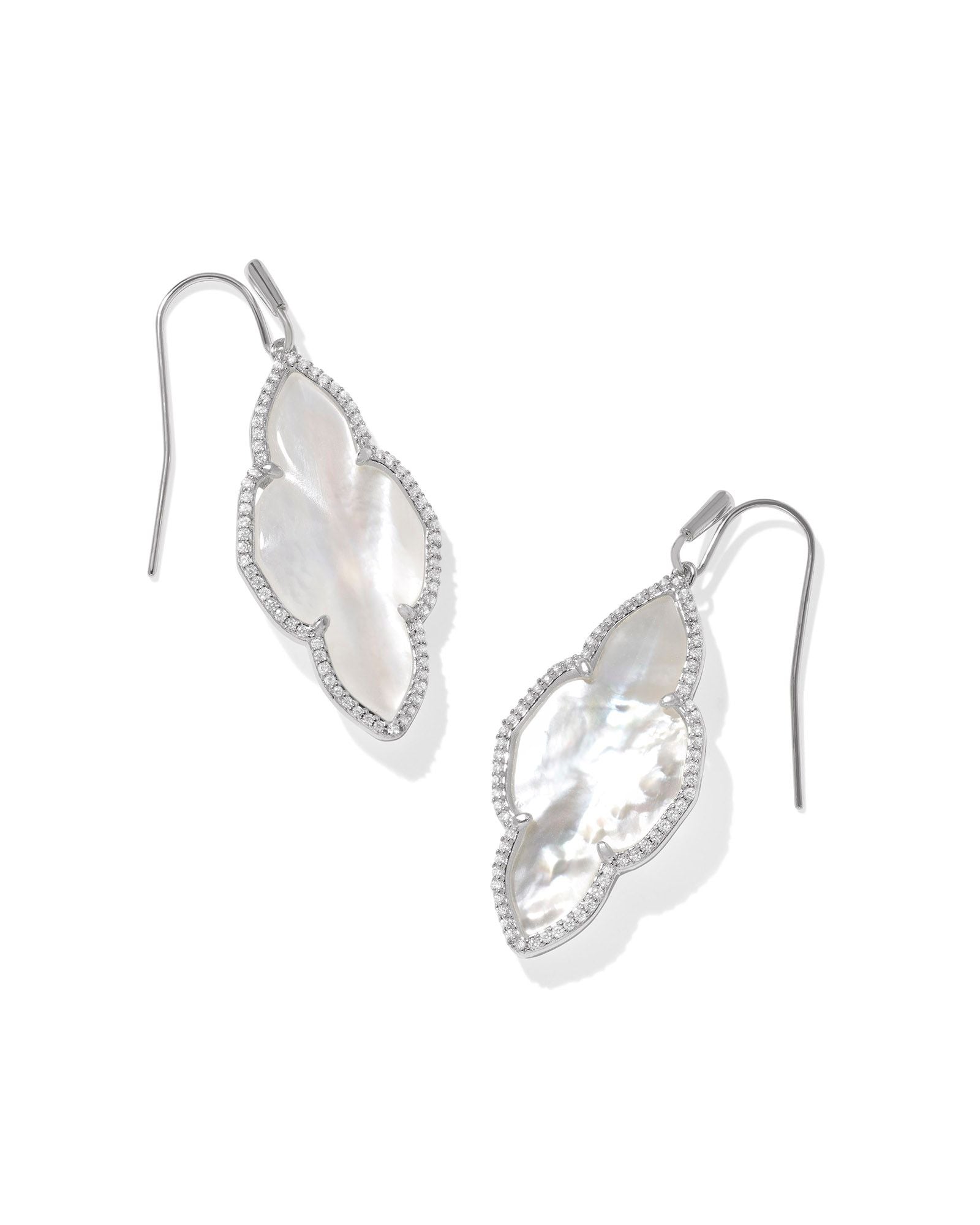 Abbie Silver Pave Frame Drop Earrings Ivory MOP