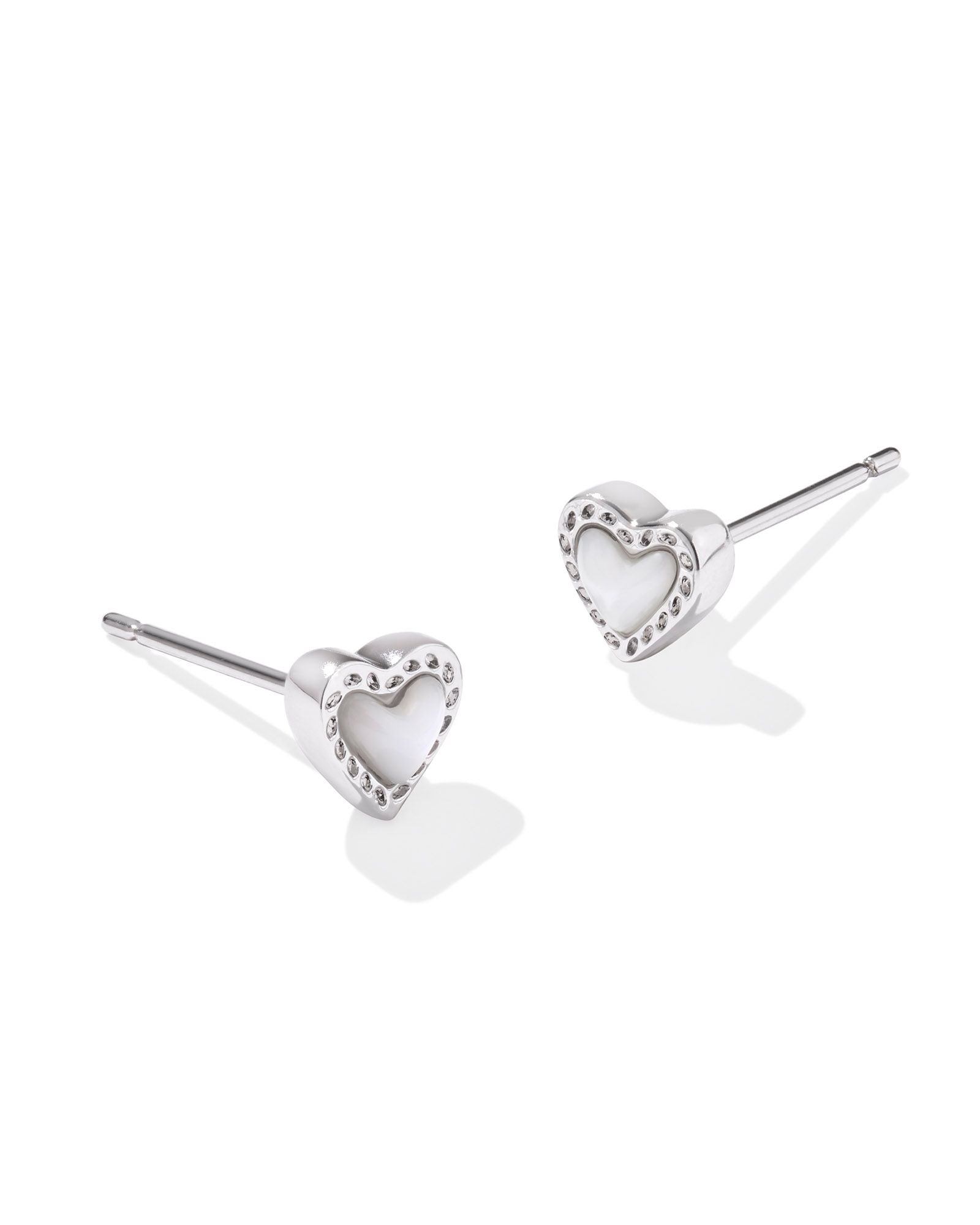 Mini Ari Heart Silver Stud Earrings Ivory MOP