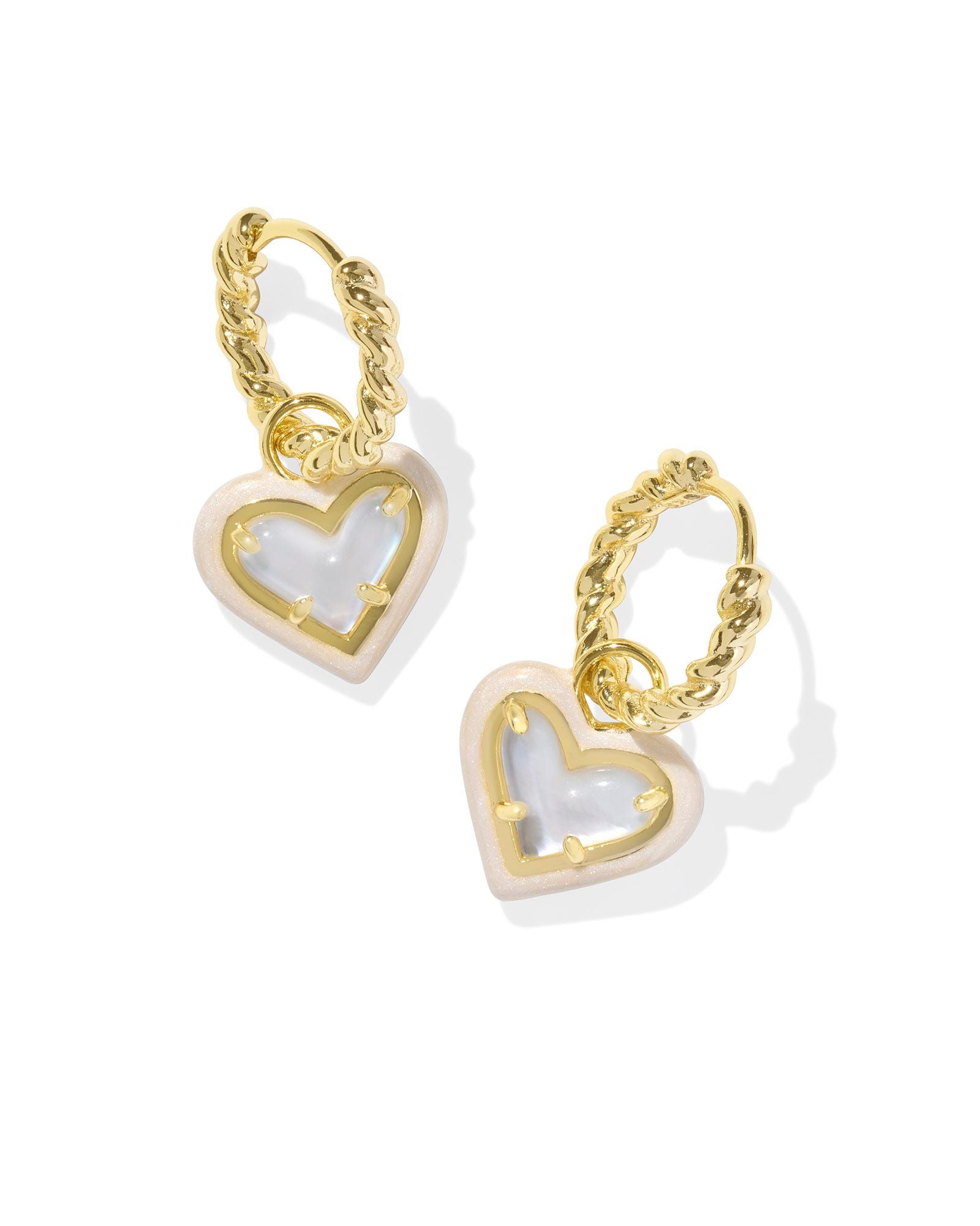 Ari Heart Gold Enamel Frame Huggie Earrings Ivory MOP