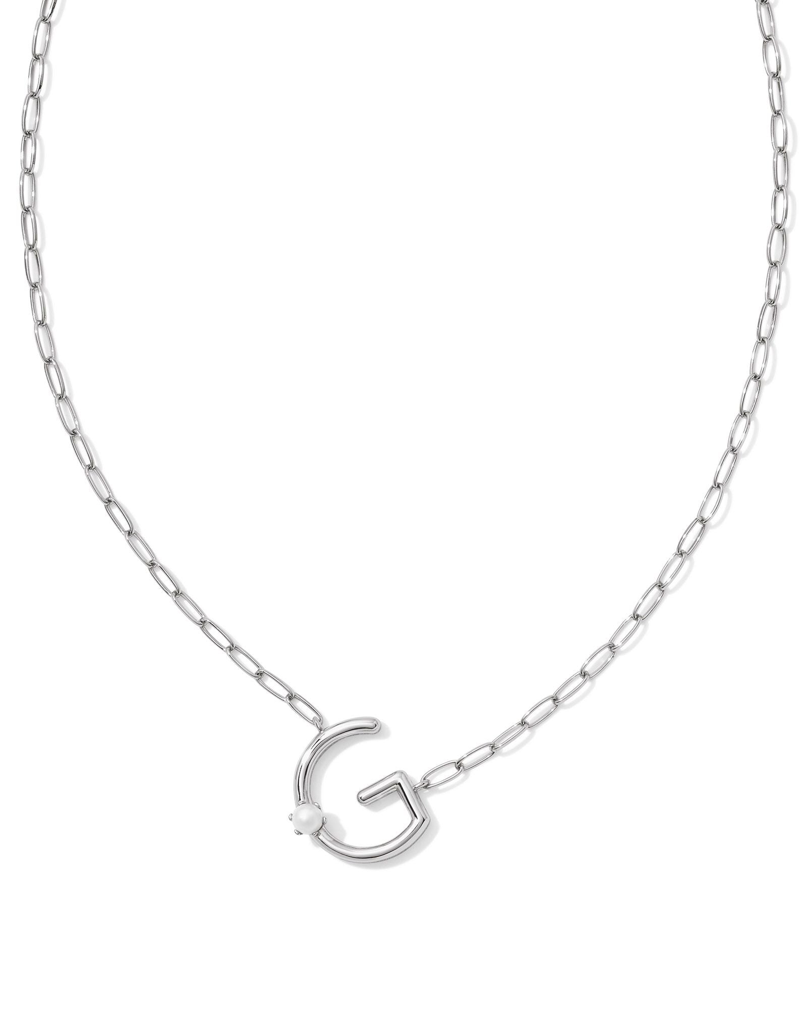 Pearl Letter G Pendant Necklace Silver White Pearl