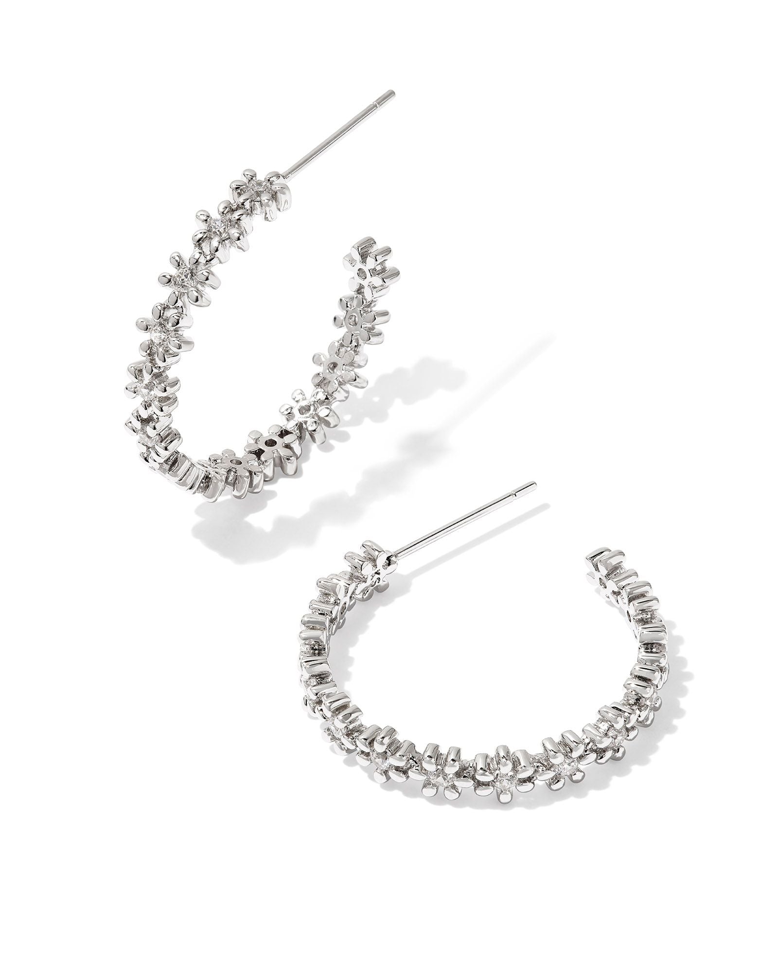 Nydia Silver Hoop Earrings White Crystals