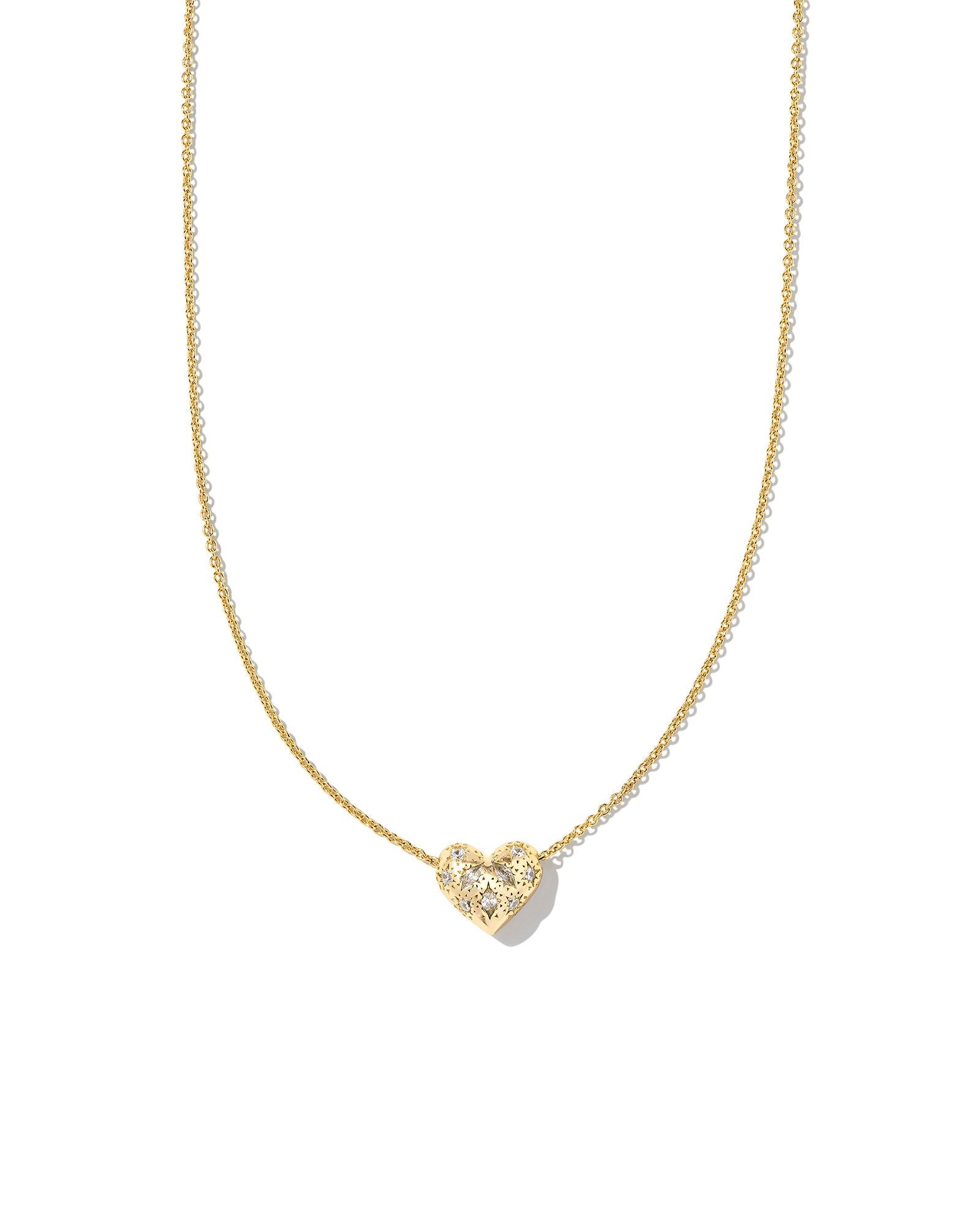 Holland Gold Heart Short Pendant Necklace White Crystal