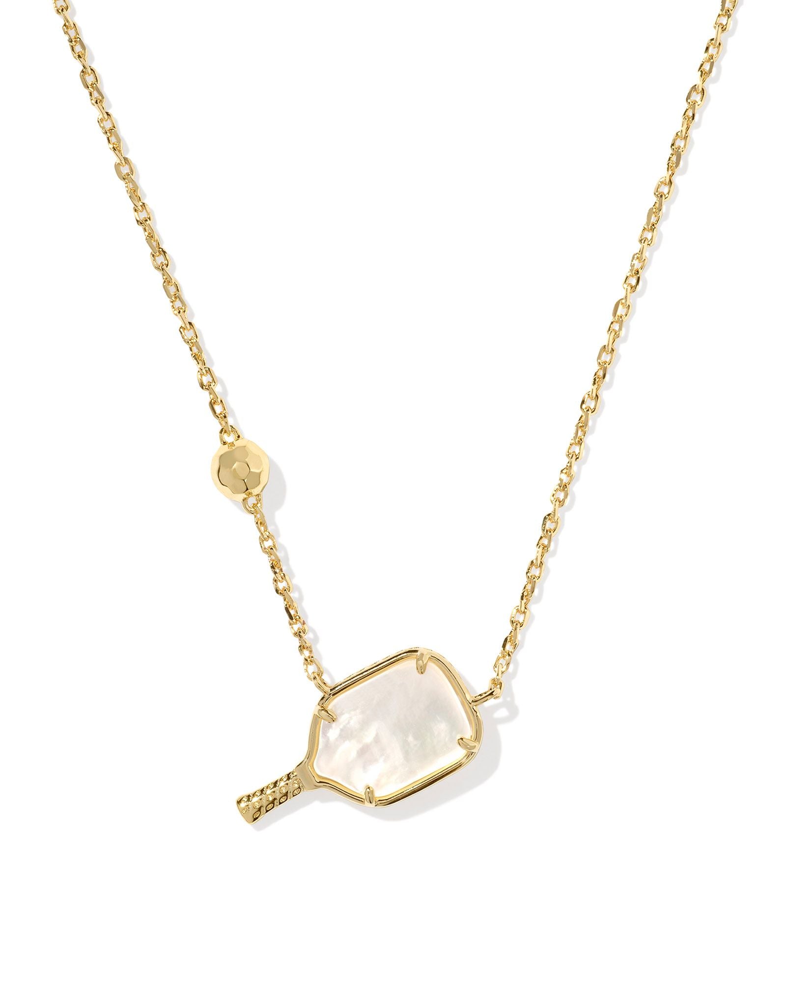 Pickleball Gold Short Pendant Necklace Ivory MOP