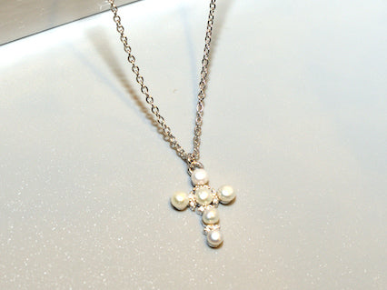 Abe Pearl Cross Necklace Gold or Silver