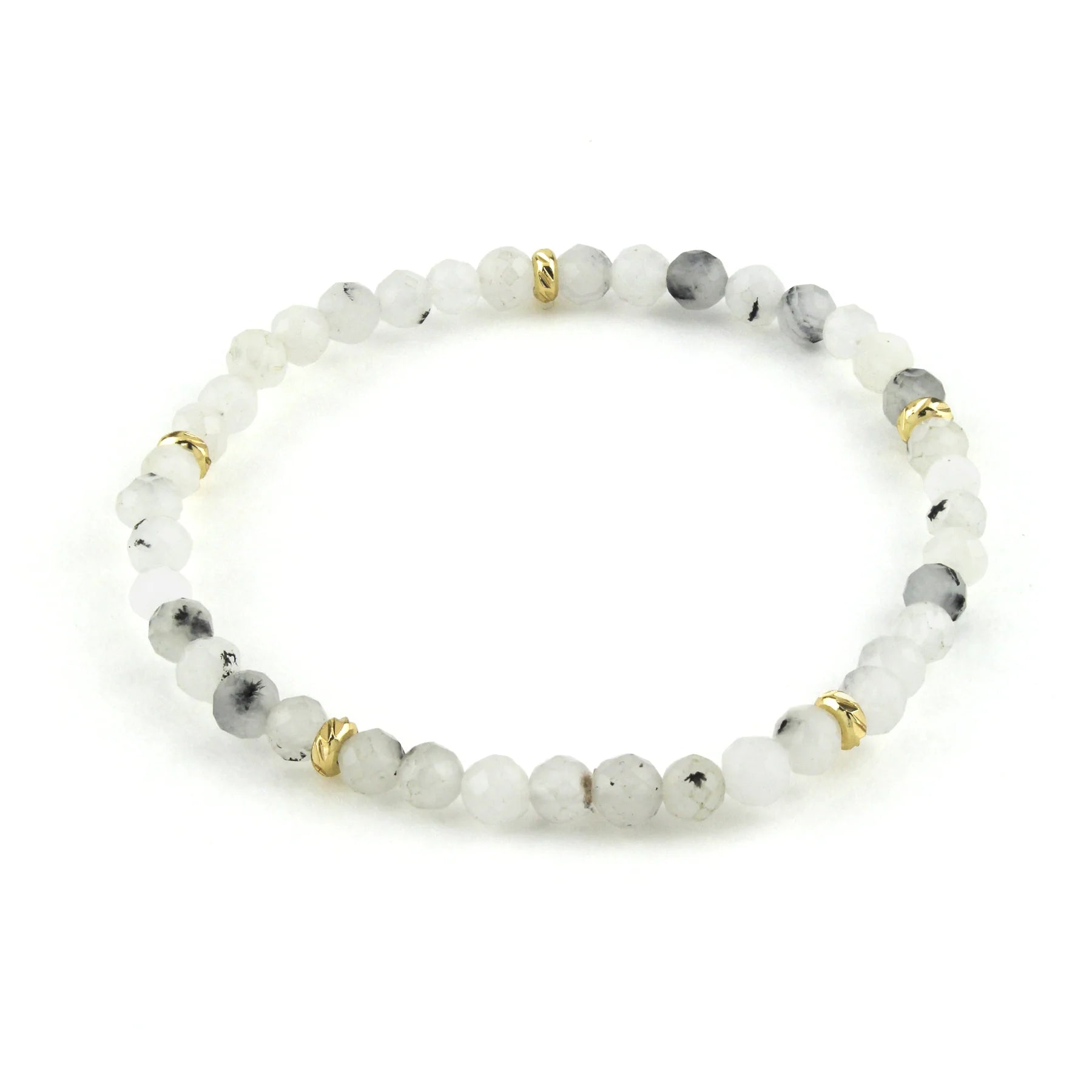 14K Gold Filled Black Hair Quartz Gemstone Bracelet 4MM