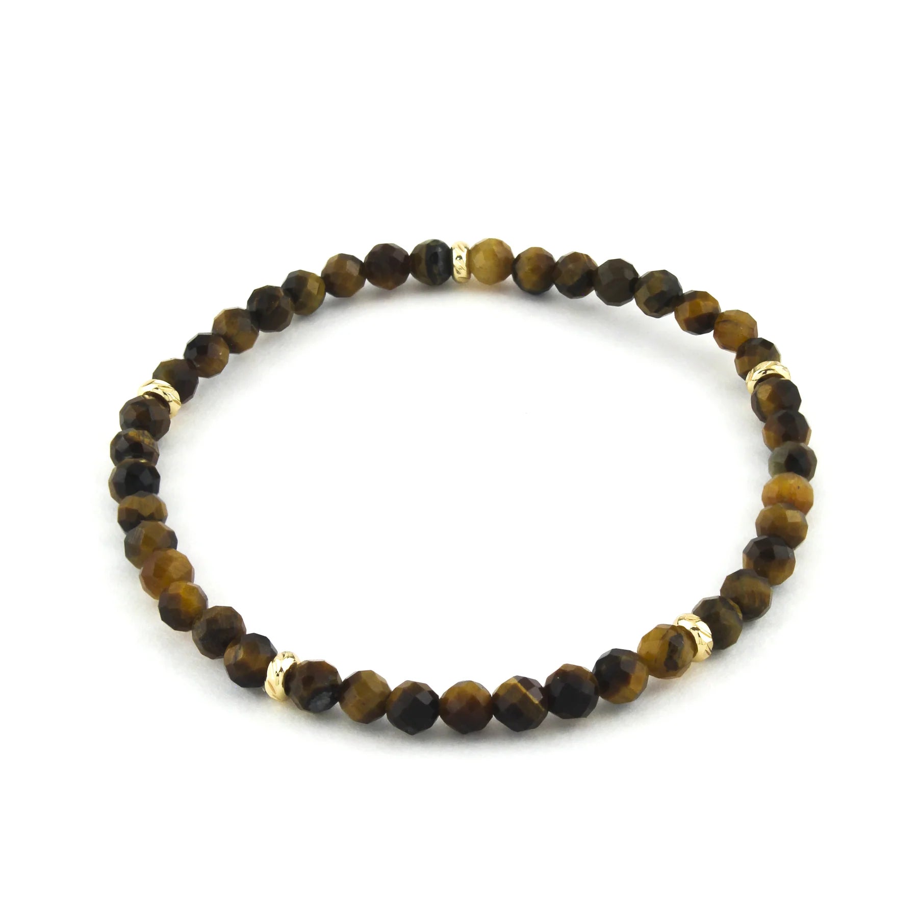 14K Gold Filled Brown Tiger Eye Gemstone Bracelet 4MM