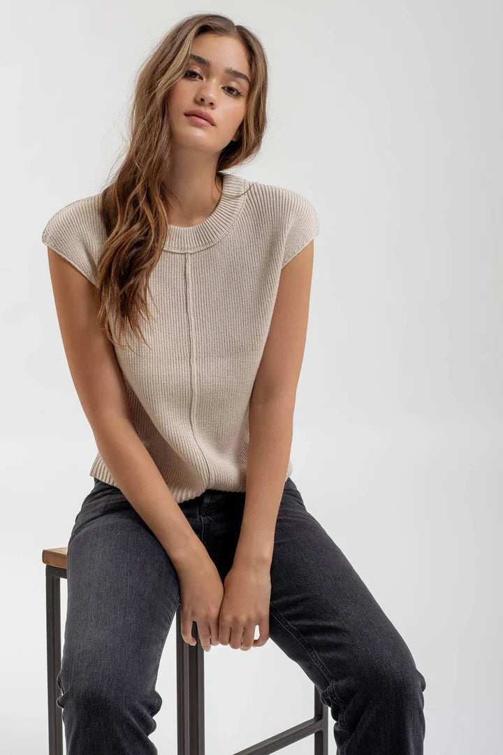 Sleeveless Crew Neck Sweater Top