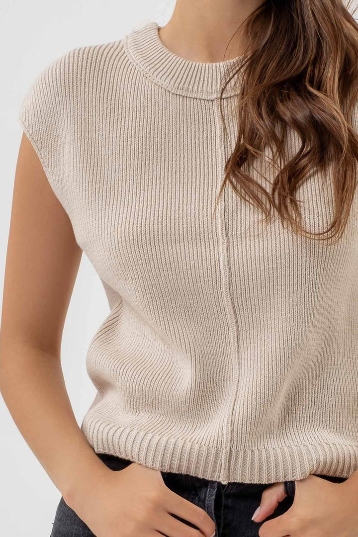 Sleeveless Crew Neck Sweater Top