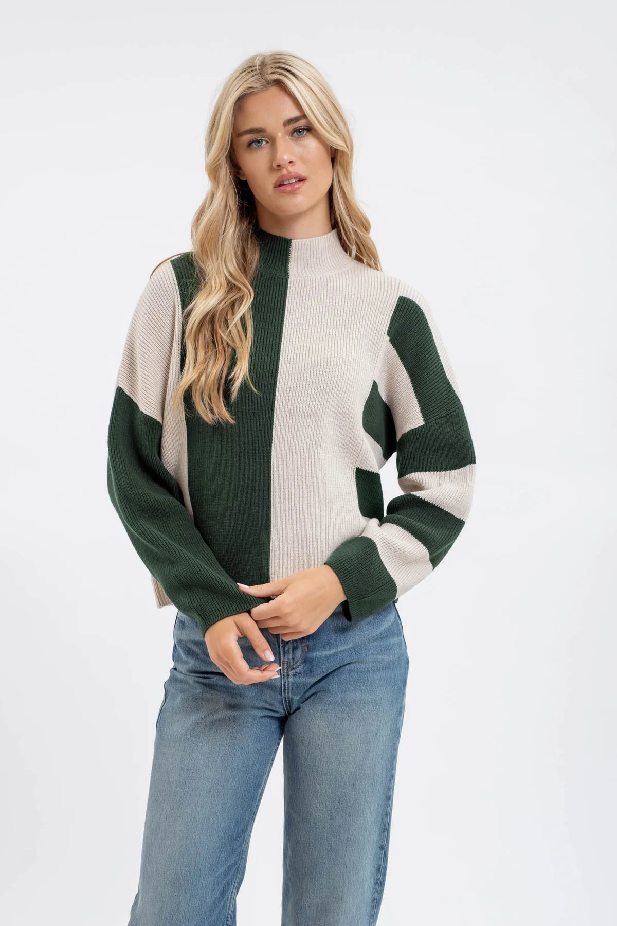 Mock Neck Color Block Sweater