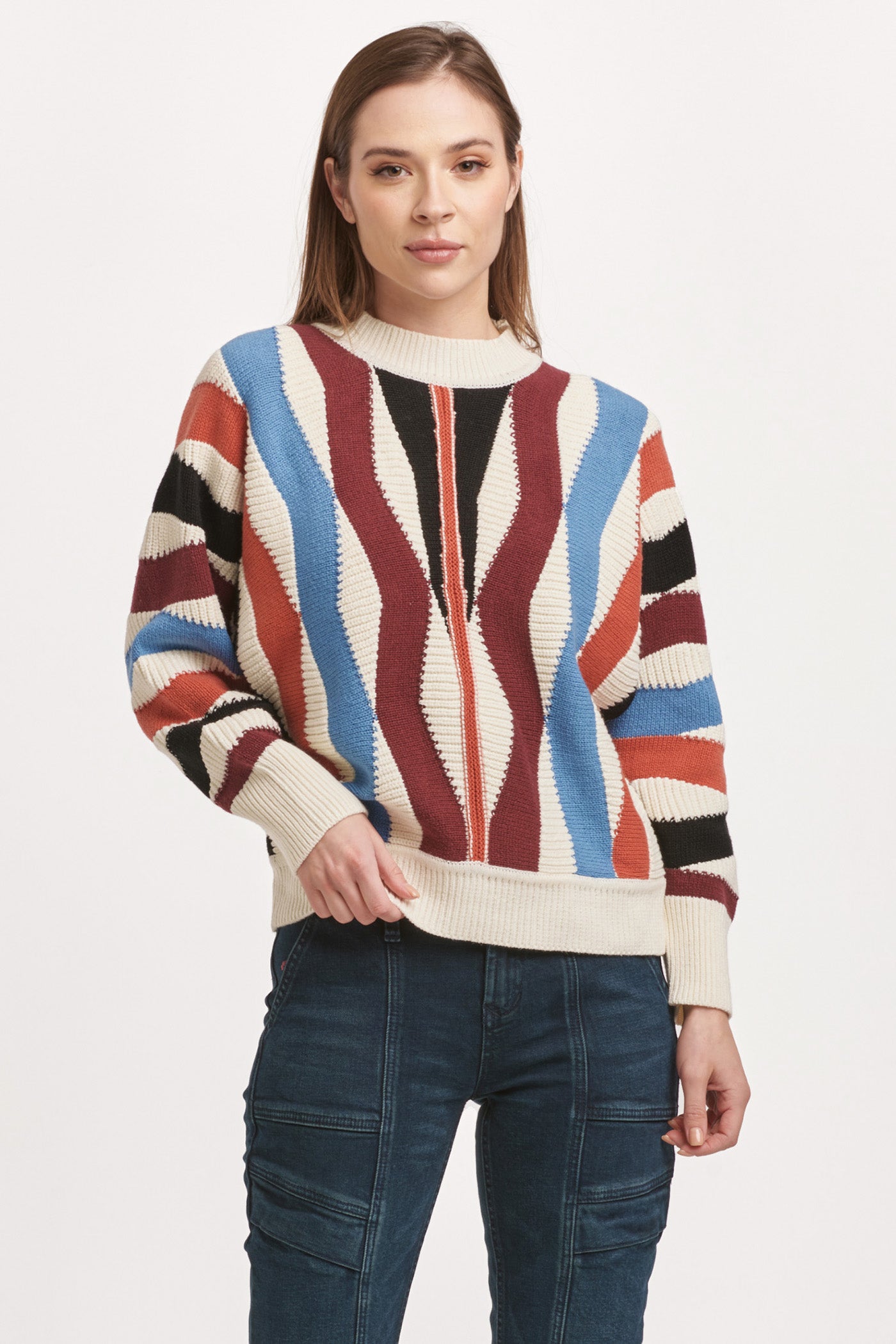 Kaylin Crew Neck Long Sleeve Sweater Zig Zag