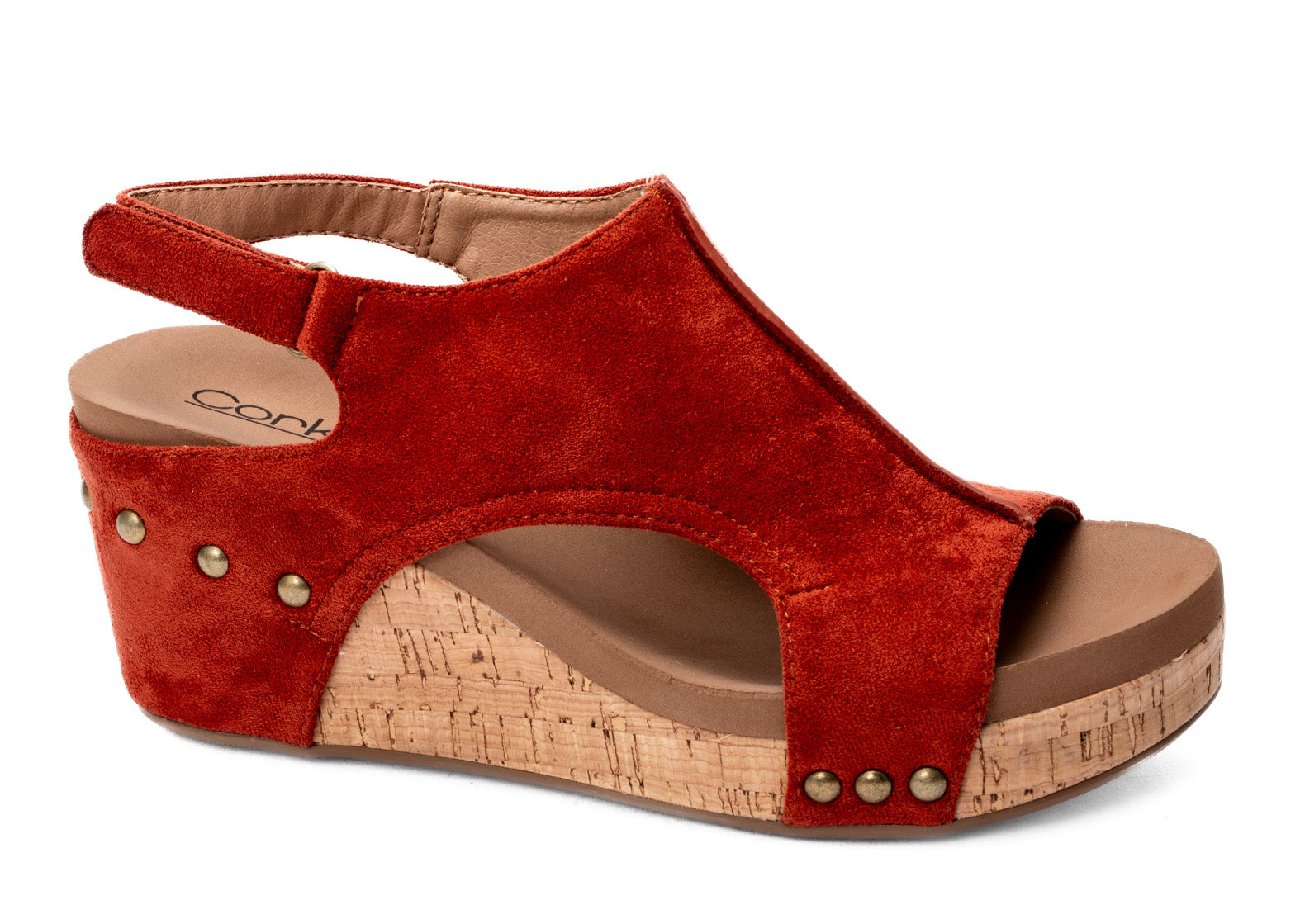 Carley Wedge Sandal Rust Faux Suede