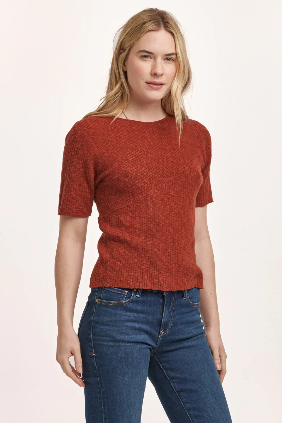 Giana Crew Neck Short Sleeve Sweater Intense Rust