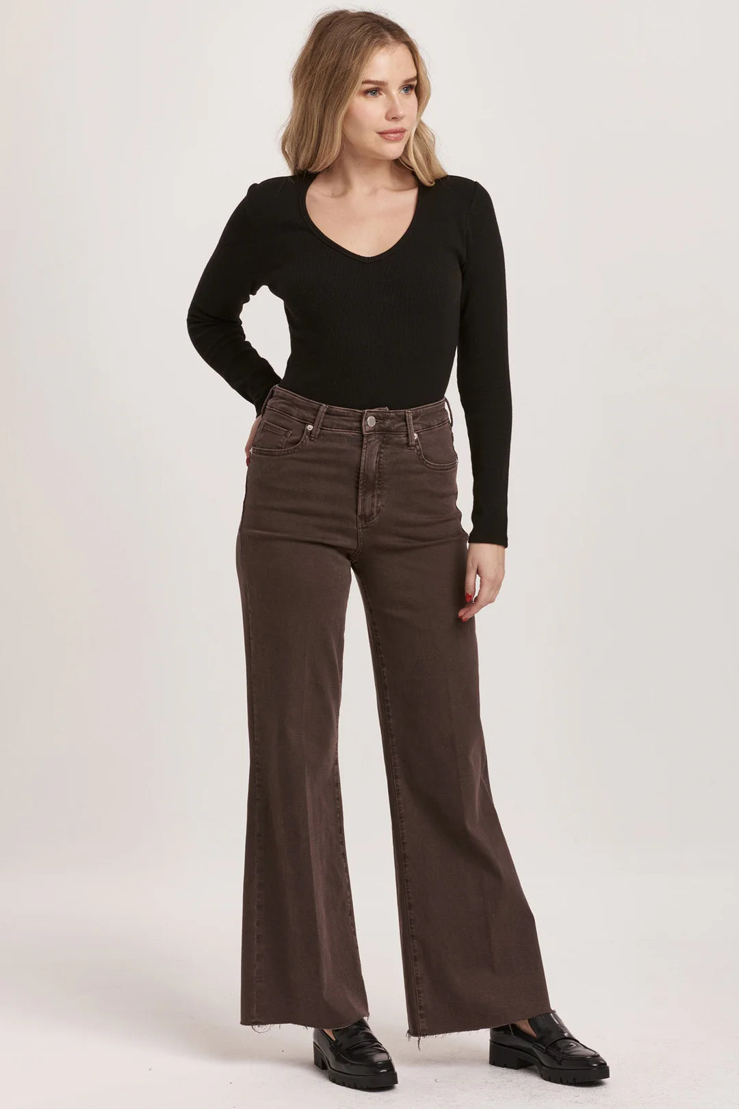 Fiona High Rise Wide Leg Jeans Mocha Brown