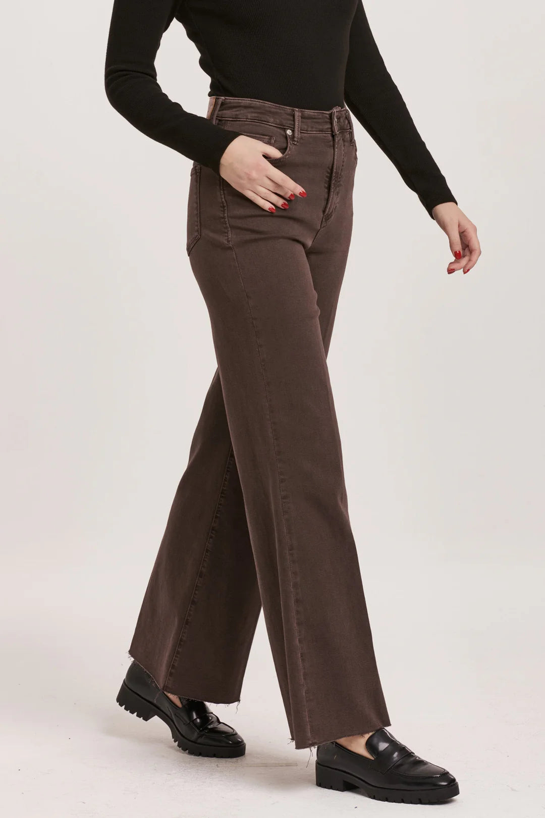 Fiona High Rise Wide Leg Jeans Mocha Brown