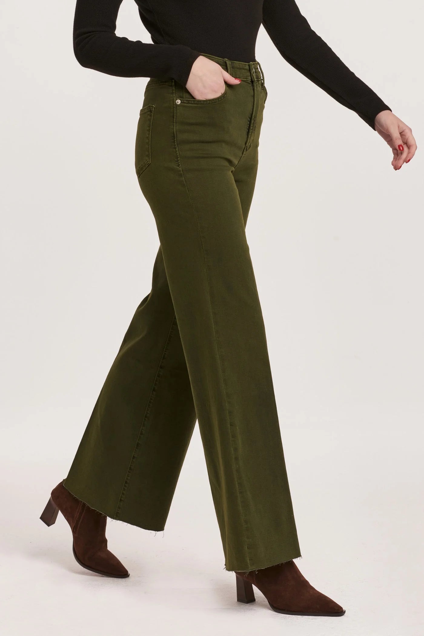 Fiona High Rise Wide Leg Jeans Pine