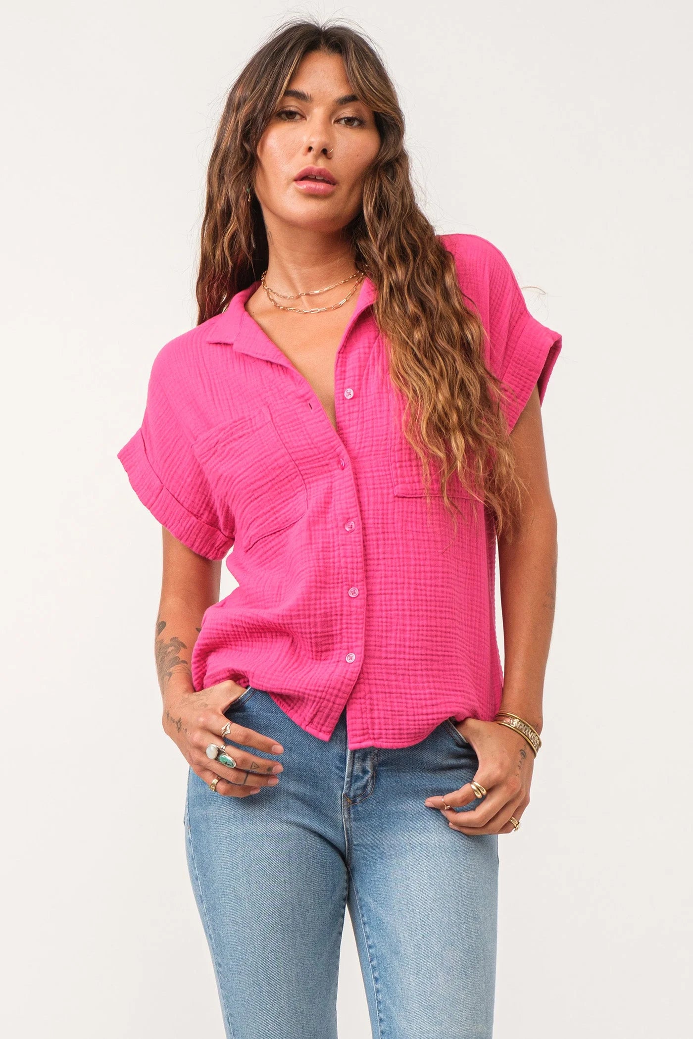 Final Sale Cali Tie Front Shirt Pink Flash