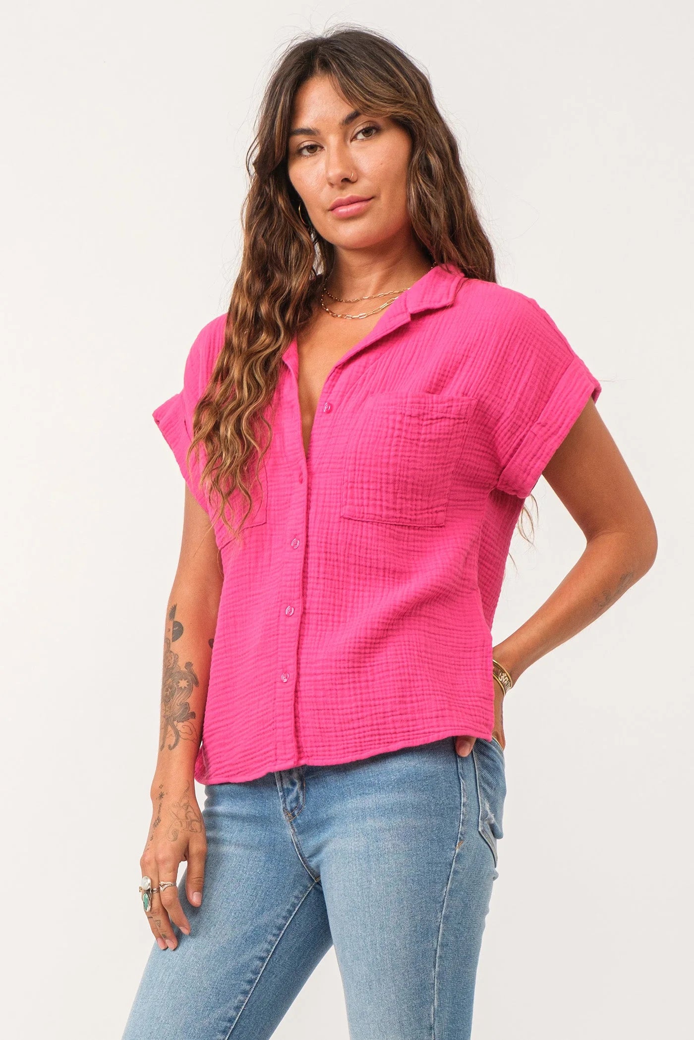 Sale Cali Tie Front Shirt Pink Flash