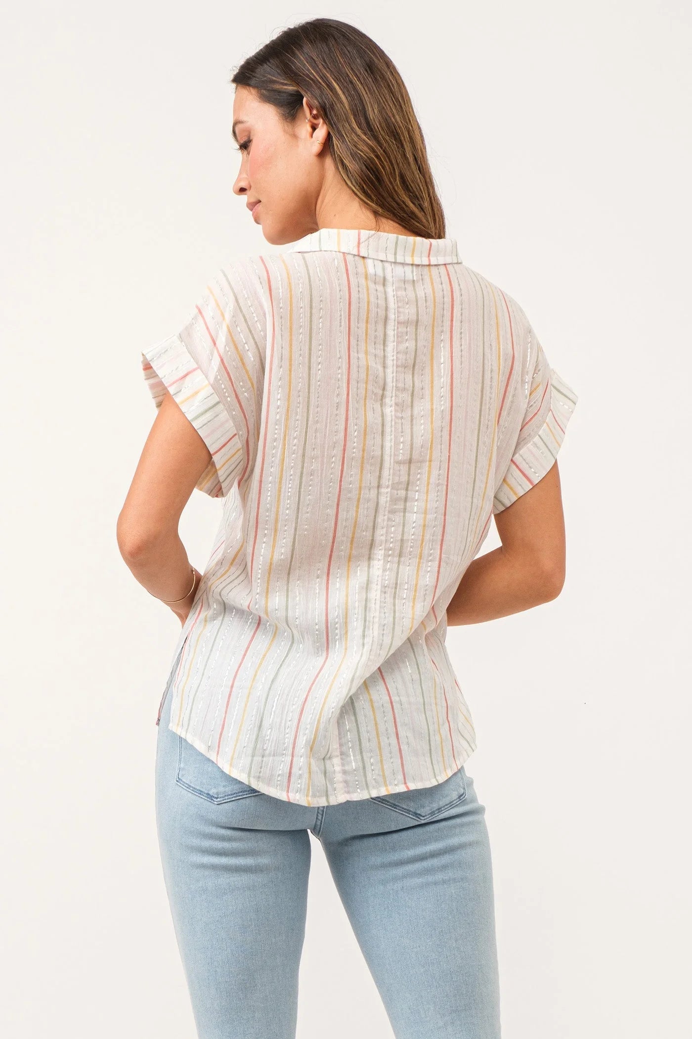 Sale Cali Tie Front Shirt Rainbow Stripe