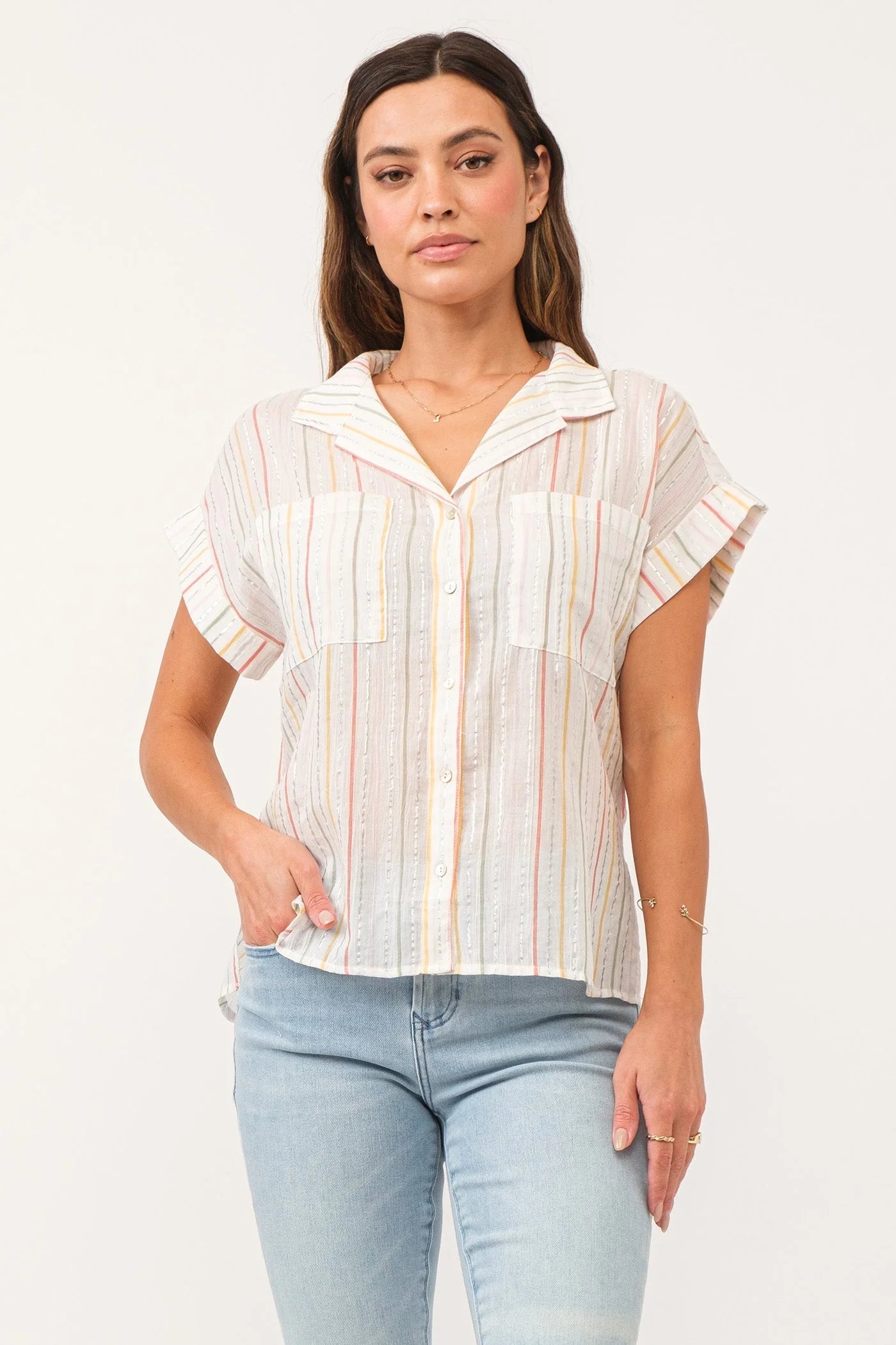 Sale Cali Tie Front Shirt Rainbow Stripe