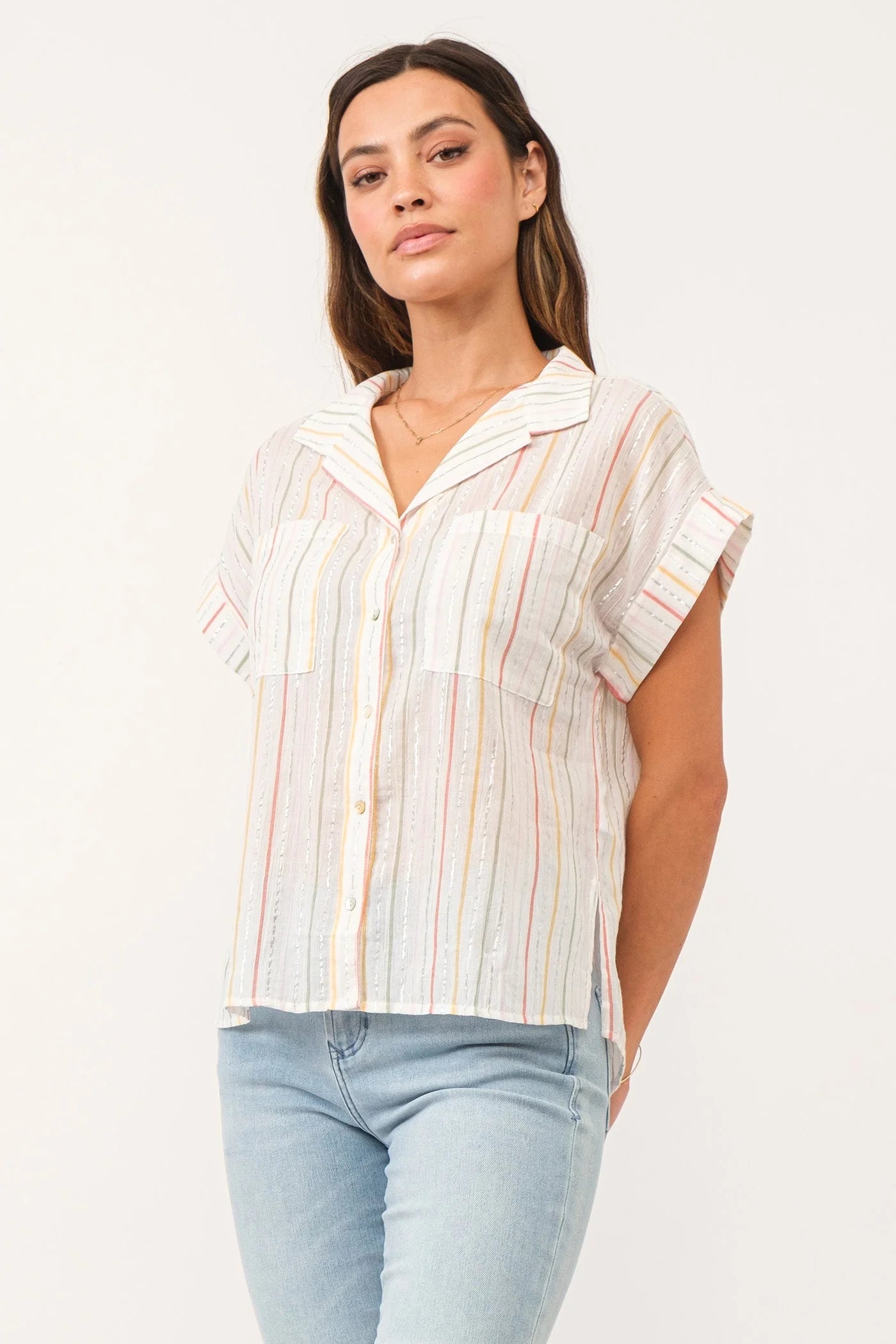 Sale Cali Tie Front Shirt Rainbow Stripe