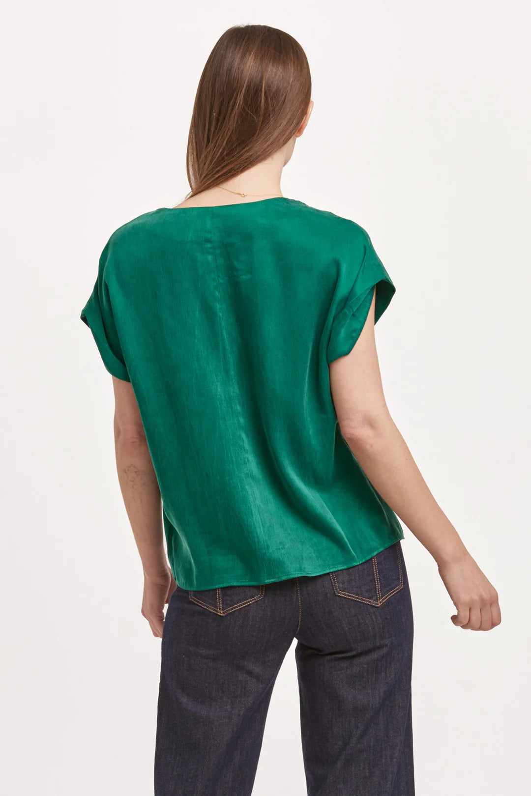 Kristen V-Neck Short Sleeve Top Deep Emerald