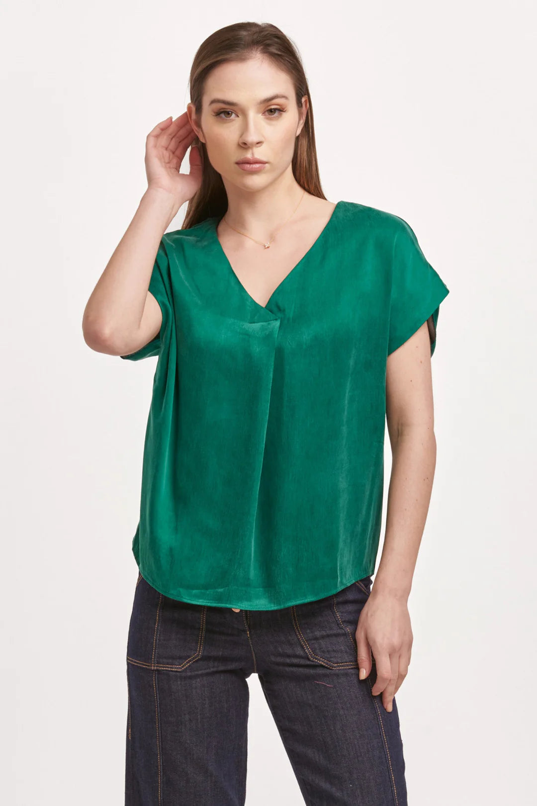 Kristen V-Neck Short Sleeve Top Deep Emerald