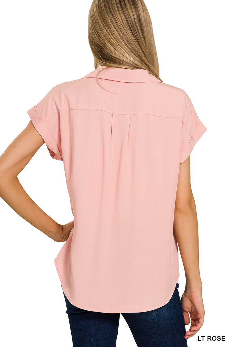 Sale V-Neck Collared Top w/Front Flap Pockets