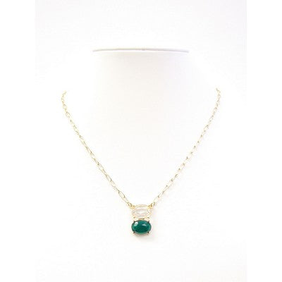 Dulla Oval Emerald and Clear Pendant Necklace