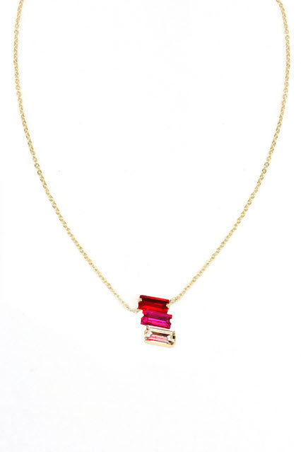 Finn Gold Necklace w/Triple Ruby, Pink & Clear Pendant