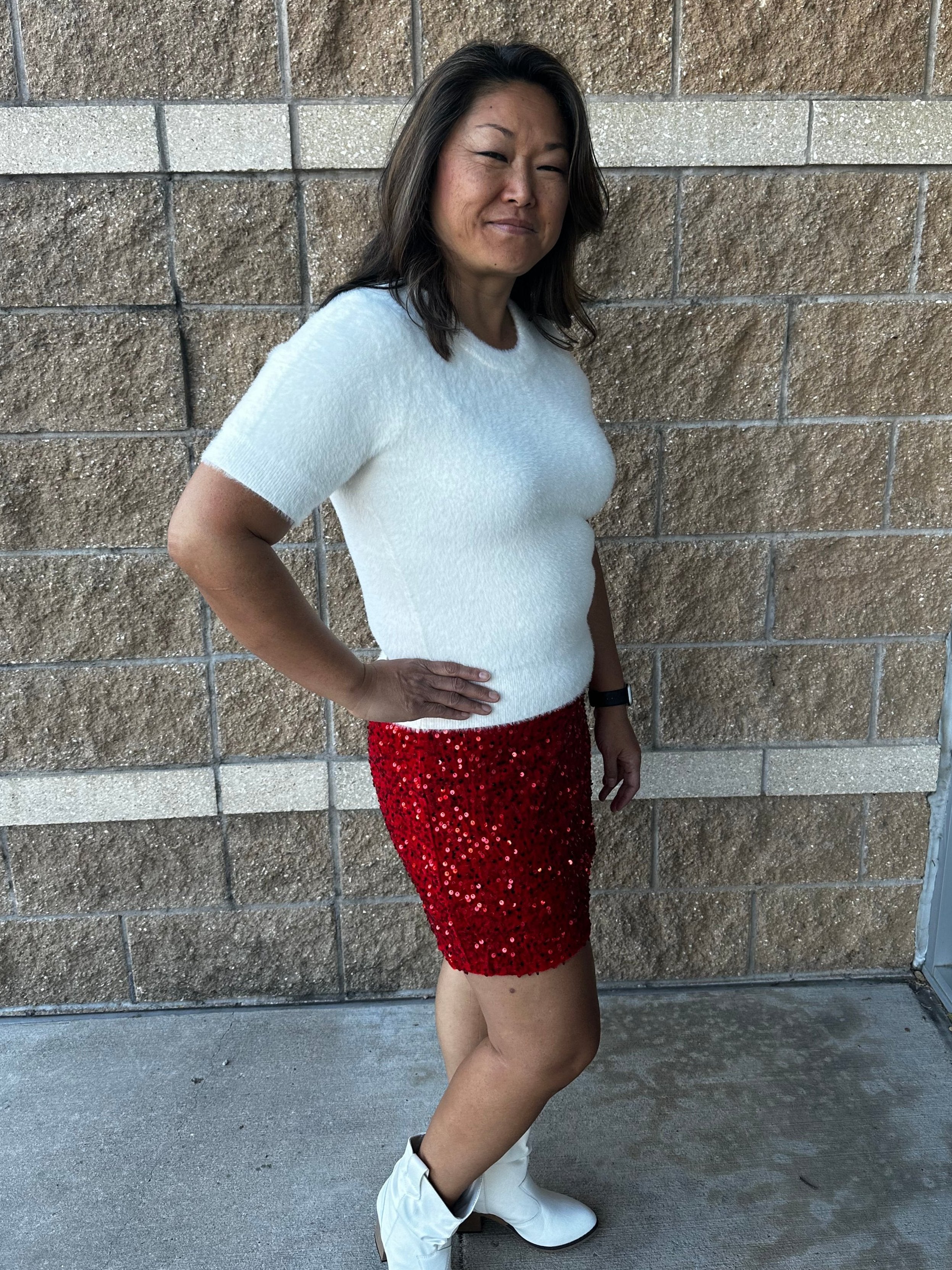 Sequin Velvet Red Skort