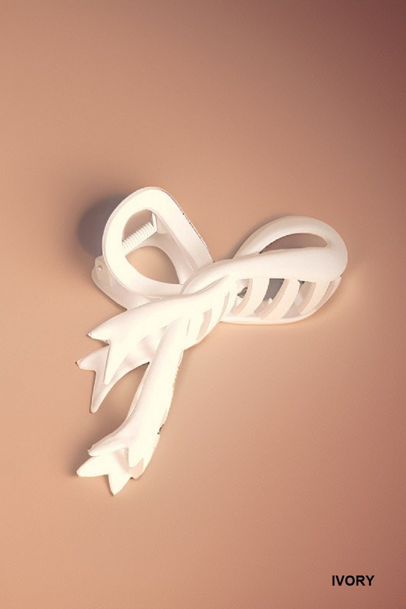 Large Ribbon Bow Matte Hair Clip Ivory