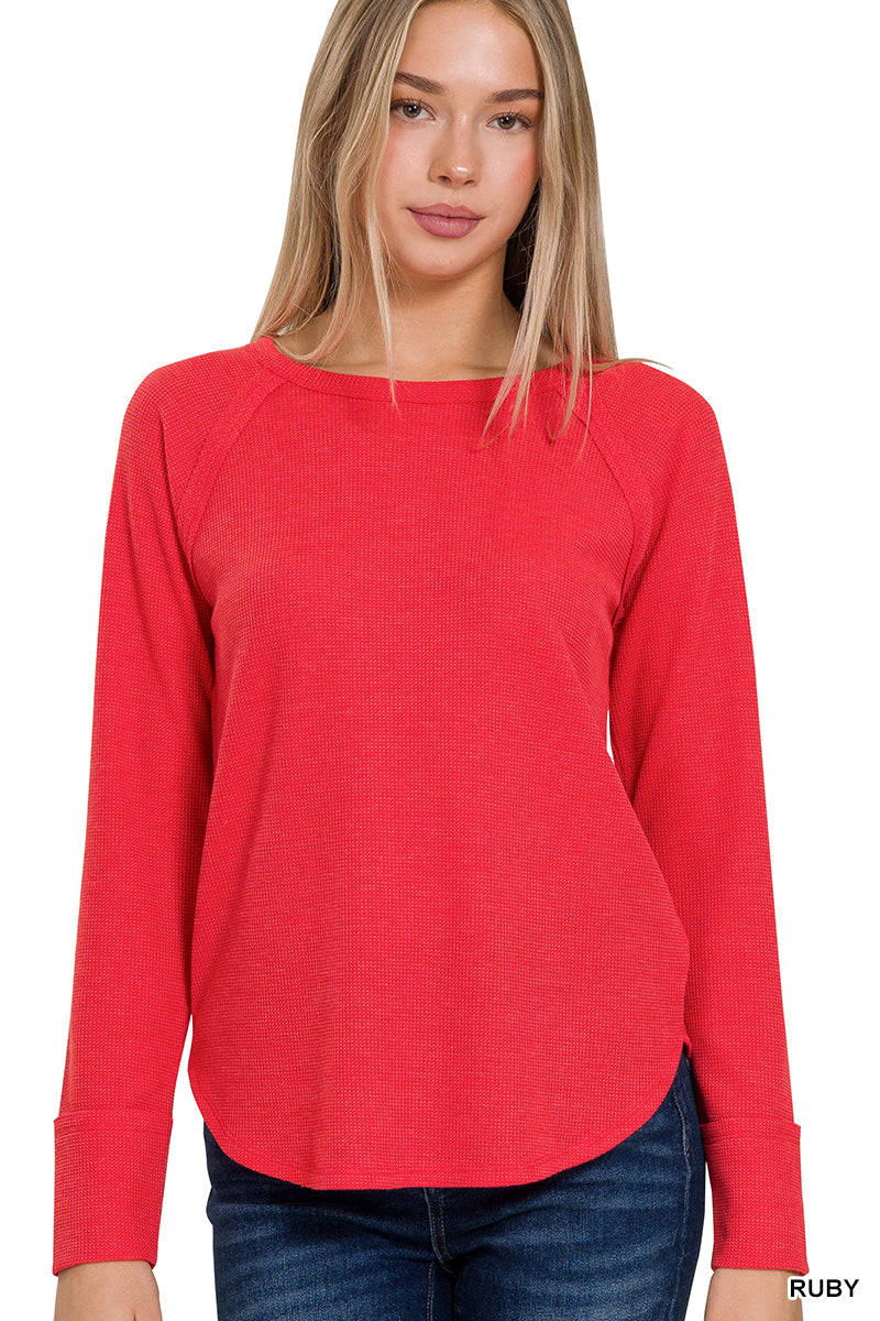 Long Sleeve Baby Waffle Top Ruby