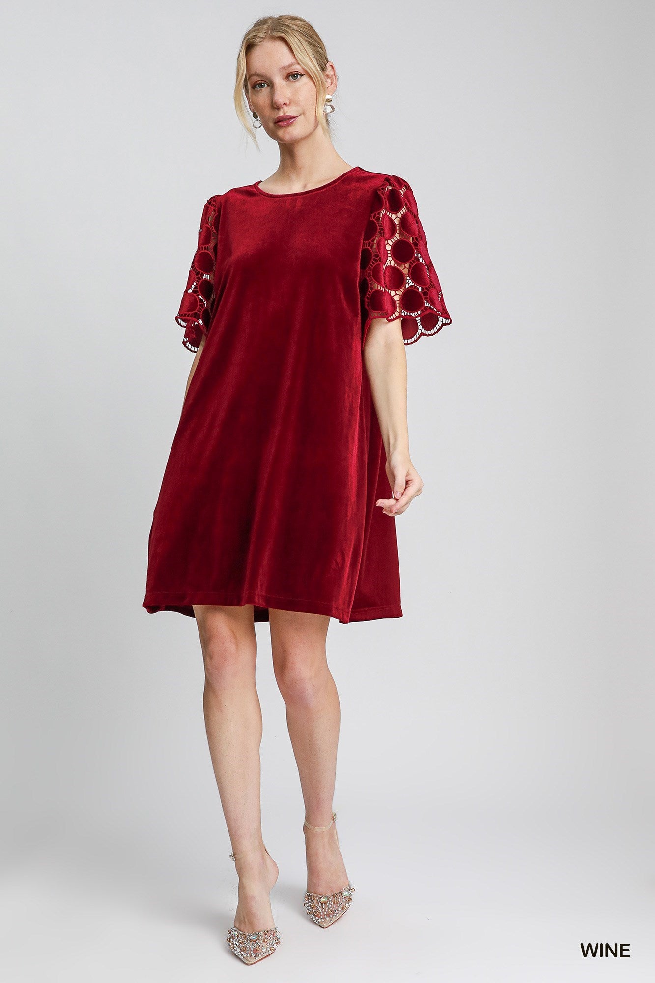 Dotted Lace Sleeve Velvet Dress