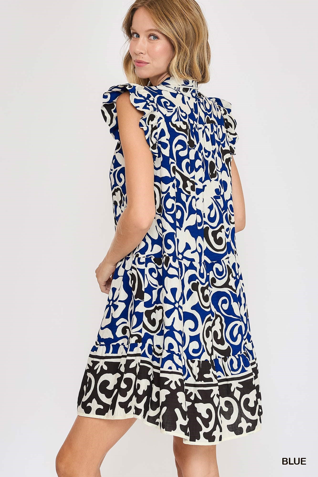 Abstract Border Print Dress