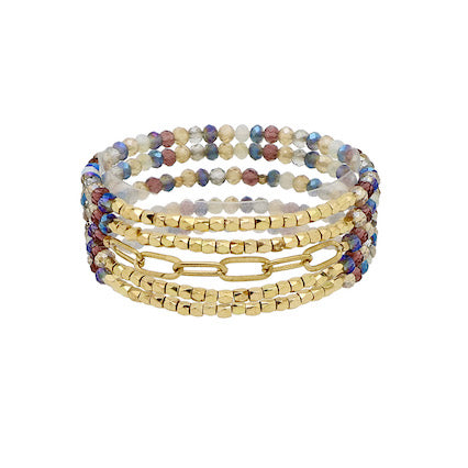 Lou Dark Multi Layered Colored Stone Stretch Bracelet